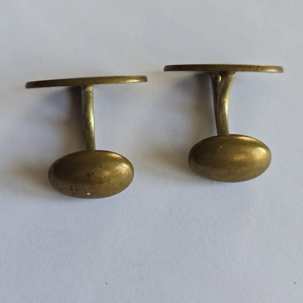 Vintage cuff links gold tone oval shield engraved edwardian art deco style